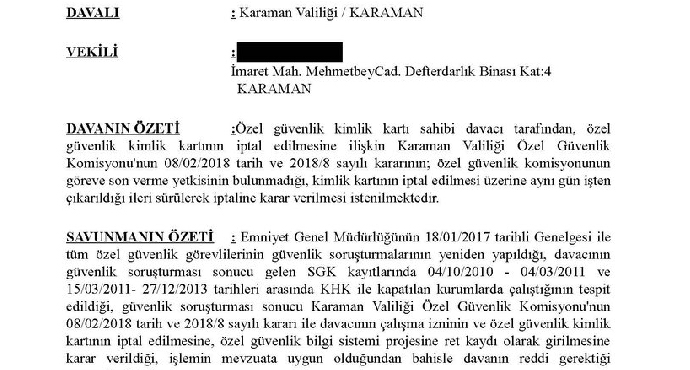 Özel Güvenlik Kartının İptali Hususunda